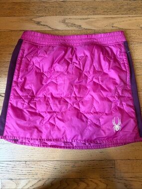 Spyder Girl’s Hot Pink Quilted Mini Ski Skirt with Plum Side Panels L (12-14)